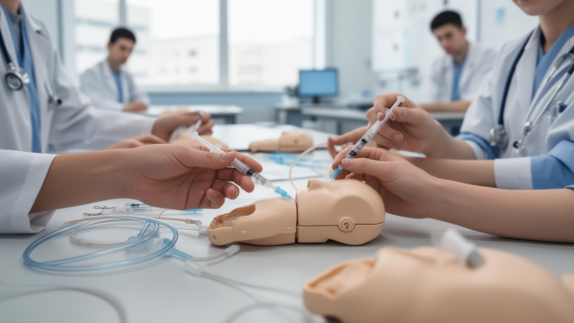 Studenți practicând tehnici medicale